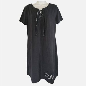 Calvin Klein black cotton tshirt dress tie logo XL